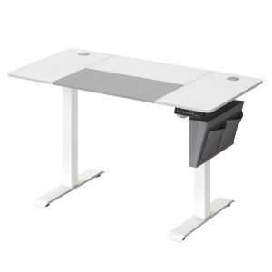 Bureau assis debout &eacute;lectrique 60 x 120 x (72-120) cm table r&eacute;glable en hauteur m&eacute;moire 4 hauteurs pochette cadre en acier dessus de table &eacute;pais blanc Helloshop26 12_0004548 - Neuf