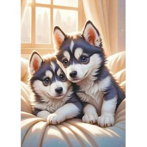 Oayew-30x40cm Diamond Painting Chien Husky, Kit Diamant Painting Chien Puzzle Diamant Dog Tableau Diamant Husky Broderie Point De Croix Dog Pour D&eacute;coration Murale - Neuf