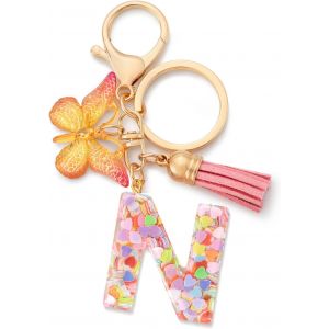 CHENG-Porte-cl&eacute;s avec initiales pour Filles et Femmes, Rose, Mignon Papillon en Forme de coeur, pour Sac &agrave; Dos, Cartable - Neuf