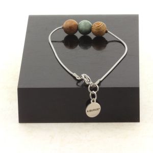 Bracelet En Acier Inoxydable 1 Perle Seraphinite De Russie + Bois 8 Fabriqu&eacute; En France. - Neuf