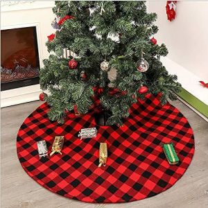 (Jupe D'arbre De Noël Uniquement) 122 Cm Jupe D'arbre De Noël À Carreaux De Buffle Rouge Et Noir Jupe D'arbre À Motif De Flocon De Neige Pour Les Fournitures De Décoration De Maison Du Nouvel An - Neuf