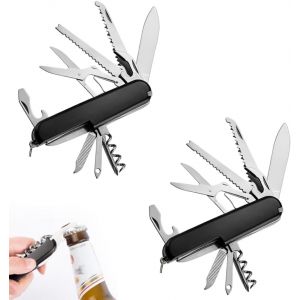 2 Pièces Couteau Multifonction Couteau Poche Couteau Suisse Couteau De Poche Suisse,Léger,Multitool,11 Fonctions,Tire Bouchon,Grand Lame,Ouvre Boite¿Noir¿ - Neuf