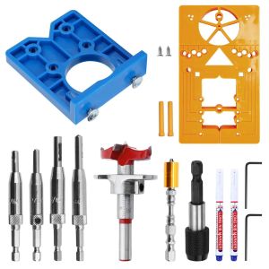 35 mm Gabarit de Percage Charniere Set, Luminaire de Scie à Trou de Charnière, Outils pour Installer des Portes D'armoire, Adaptées aux Positions de Charnière de L'armoire (Argent, jaune, bleu) - Neuf