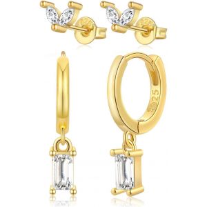 Kalhx-2 Pi&egrave;ces Boucles D'oreilles Lot Pendantes Femme Or Boucle D'oreille Goutte Avec Drop Vert Creoles Goutte Strass Zircone Carr&eacute;e Piercing Oreille Cartilage Fantaisie Cadeau Anniversaire Fille Ado - Neuf