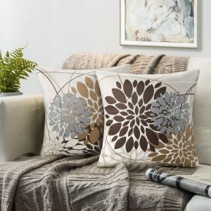 Tianyi-Housse De Coussin 50x50 Brun Housse Coussin D&eacute;coratif Canap&eacute; Taie Oreiller Fleur Motif G&eacute;om&eacute;trie Housses De Coussin Lot De 2 Lin Taie D'oreiller Pour Patio Jardin Salon Canap&eacute; Ferme D&eacute;cor - Neuf