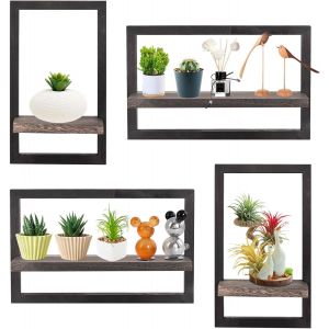 Lot de 4 étagères murales carrées flottantes en bois - Décoration murale - Étagère suspendue pour salle de bain, salon, cuisine - Noir - Neuf