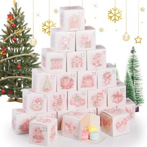 TIANYI-Calendrier de l'Avent Boîte, 24 Pièces DIY Papier Kraft Coffrets Cadeaux de l'Avent de Noël, Coffrets Cadeaux Compte à Rebours- Rose - Neuf