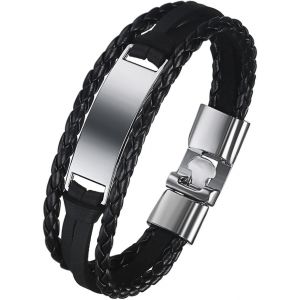 Kal-Bracelet Personnalisé Avec Gravure Pour Hommes Et Femmes | Bracelet En Cuir Synthétique Et Métal Noir, Blanc, Marron, Longueur 20 Cm | Bracelets Personnalisés Avec Nom Pour Homme Et Femme - Neuf
