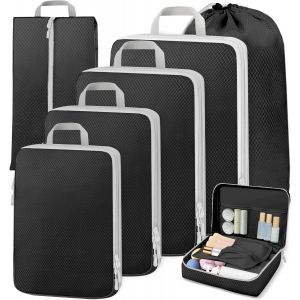Organisateur Val 7 Pi&egrave;ces,Rangement Val Organisateur,Sac &Agrave; Chaussures, Sac De Maquillage-Compression Packing Cubes Pour Vacances, Voyages, Noir - Neuf