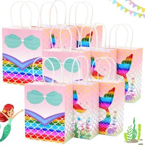 Tianyi-Phénixdn 9 Pcs Sacs De Fête En Papier Sirène, Sac En Papier Bonbon Pour Enfants, Sacs En Papier Kraft Avec Poignées, Boite Sirène, Pour Les Célébrations D'anniversaire, De Thé, De Mariage Et D - Neuf