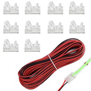 Lot De 10 Connecteurs De Bande Led Cob &Agrave; 2 Broches De 8 Mm, Sans Soudure Avec C&acirc;ble D'extension De 5 M, 22 Awg, Connecteurs De Fil De Connexion Stable, Adaptateur Pour Bande Lumineuse Led &Eacute;tanche Pou - Neuf