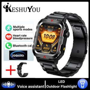 2025 nouveau sport montre intelligente Bluetooth parler lampe de poche LED multi-fonction Sports de plein air montre intelligente pour hommes femmes Black Steel Strip - Neuf