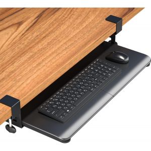 JEXNOVASHOP-Support Clavier, Plateau pour Clavier et Souris Coulissant sous Le Bureau, Coulissant Ergonomique 650(760mm Incluant Les Pinces) x300mm, Fix&eacute; Facilement avec 2Pinces en C sans Vis, Noir - Neuf