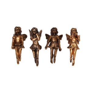 Lot De 4 Statues De F&eacute;es En R&eacute;sine Pour La D&eacute;coration De Jardin, Sculptures Suspendues En Forme De Tasse Pour Le Bord Des Paniers De Fleurs - Neuf