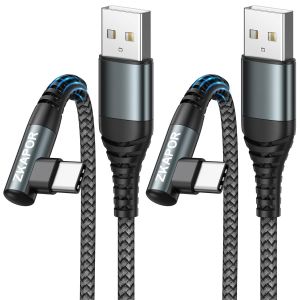 AYU-Câble USB C [2M, Lot de 2], 90 Degrés Câble USB C Charge Rapide 3.1A Nylon Tressé Cable Type C Angle Droit pour iPhone 15 Pro Max, Samsung Galaxy S23/S22, Note 10, Huawei P40/P30, Google Pixel - Neuf