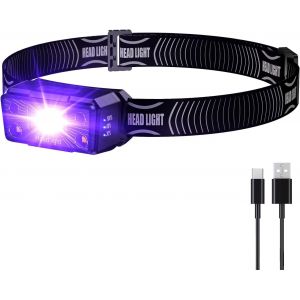 Lampe Frontale Uv À Lumière Noire Rechargeable 395 Nm Avec Lumière Blanche Et Ultraviolette, Détecteur Pour Taches D'urine De Chien, Chat, Punaises De Lit, Détecteur De Scorpions - Neuf