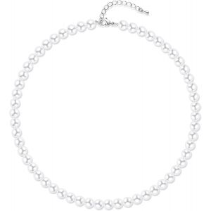Kal-Collier De Perles Blanches Pour Homme Et Femme - Collier Ras Du Cou En Fausses Perles Roses Et Noires - 4 Mm, 6 Mm, 8 Mm, 10 Mm, 40 Cm, 45 Cm - Neuf