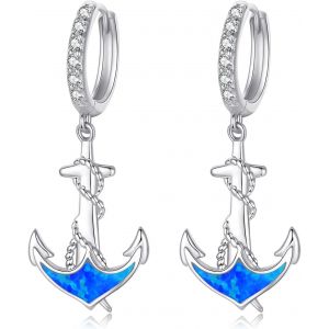 Kalanka-Boucles D'oreilles Créoles En Argent Sterling Forme Ancre De Bateau Cadeau De Saint-Valentin Pour Femmes, Filles Et Hommes Avec Coffret Cadeau - Neuf