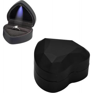 Boite Bague Fiancaille Avec Lumi&egrave;re Led, 7.2&times;6.6&times;4.5 Cm Bo&icirc;te Bague Forme Coeur Avec Doublure En Velours, &Eacute;l&eacute;gante Simplicit&eacute; Bo&icirc;te &Agrave; Bijoux Bague Pour Mariage Proposition Et Fian&ccedil;ailles, Noir - Neuf