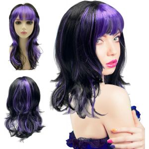Kalanka-Violette Noire Perruque De Sorci&egrave;re Perruque De Vampire Longue Boucl&eacute;e Perruque Mullet Perruque Costume De Sorci&egrave;re Perruque Femme Halloween Cosplay Perruque Pour Halloween Mascarade F&ecirc;te - Neuf