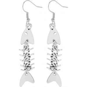 Kal-Boucles D'oreilles Squelette De Poisson Grunge - Boucles D'oreilles Pendantes En Alliage De Zinc - Longues Boucles D'oreilles Cool - Argent Y2k Punk Gothique - Crochet De Poisson Suspendu - Pour - Neuf