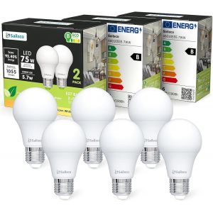 Classe B Ampoule Led E27 Blanc Chaud,5.7w Equivalent Ampoule Incandescence 75w, 2700k Lumière Blanche Chaude 1055lm, Ampoule À Économie D'énergie A60, Non-Dimmable, Lot De 6 - Neuf