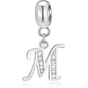 Kalsw-26 Lettre Pendentif Charms,Perles D'alphabet En Pierre Cz Pendantes Initiales A-Z En Argent Sterling 925,Convient Au Collier Bracelet Européen,Cadeau Pour Mère/Père/Fille/Fils/S?ur/Tante - Neuf
