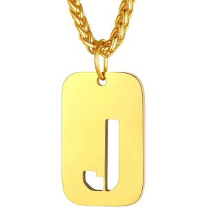 Kal-Plaque Militaire Personnalisable Pendentif Identi Femme Collier Homme Lettre Initial A-Z Pr&eacute;nom Gravure Acier Inoxydable Chaine Argent&eacute;/Plaque Or-Bijoux Cadeau No&euml;l F&ecirc;tes Des M&egrave;res P&egrave;res - Neuf