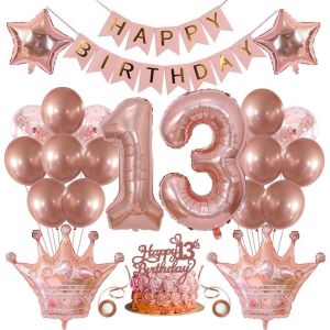 D&eacute;coration De 13 Ans Pour Fille - D&eacute;coration D'Anniversaire - Ballons - 13 Ans - D&eacute;coration D'Anniversaire Pour Fille - D&eacute;coration De G&acirc;teau - 13 Ans - D&eacute;coration D'Anniversaire - Banni&egrave;re - Neuf