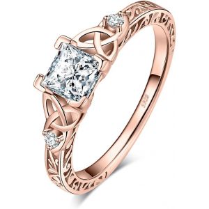 Tianyi-Celtique Noeud Bague De Fiançailles Femme Alliance, Vintage Princesse 1.2ct Zircone Cubique En Bague Argent 925 Mariage Promise Engagement Cadeau, Plaqué Or Jaune Or Rose Bijoux Femme - Neuf