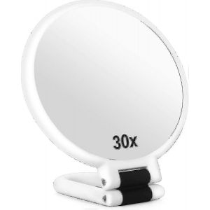 Miroir De Voyage Grossissant 30x Avec Poign&eacute;e - Miroir Double Face Avec Grossissement 30x, Blanc - Neuf