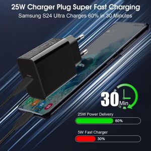 2pack 25w Chargeur Usb C Cable Pour Samsung A55 5g/A35 5g/A25 A56 A26 5g/A15 5g/A53 5g/A16 5g/A54 5g/A14/A23 5g/A05s S23 Fe S22 S24 Plus Ultra A33,Iphone 15 Pro Max,Galaxy Z Fold 4 5 6 Charge Rapide - Neuf