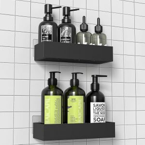 Etagere Salle de Bain, 2 Pi&egrave;ces &Eacute;tag&egrave;re Douche sans Percage, Porte Shampoing Accessoire, Rangement Salle de Bain, Noir - Neuf