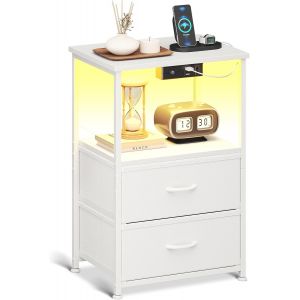 SUBZONAL-Table de Chevet, avec 1 Prise de Courant et Lumi&egrave;re LED, 2 Prises USB, avec 2 Tiroirs en Tissu et 1 Espaces de Rangement, 1 Paquet - Neuf