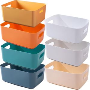 7 Colours Boite Rangement Plastique 25x18x10cm,Panier Plastique Rangement Salle De Bain,Paniers Et Boites De Rangement,Bac De Rangement Plastique Pour Cuisine,Coloré Épaissie Et Durable - Neuf