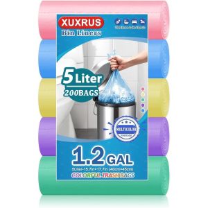 KALANKA-Sacs Poubelle 5l Petit Sac Poubelle Recyclés, Plastique,Anti-Fuites, Pour Salle De Bain,Cuisine,Chambre à Coucher, Bureau(200 Sacs,Coloré) - Neuf