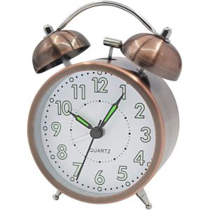 Réveil à double cloche rétro, bruyant, sans tic-tac, à piles, avec veilleuse, analogique, lumineux et silencieux, pour chambre, salon et cuisine - Neuf