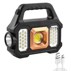 Lampe de poche solaire avec chargement USB, projecteur LED d'extérieur, lampe de recherche, lampe de poche de camping rechargeable par USB, projecteur solaire-Une LED dorée - Neuf