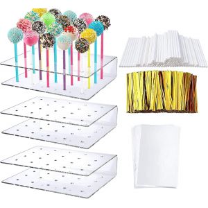 3 Pi&egrave;ces Acrylic Pr&eacute;sentoir &Agrave; Cake Pops,20 Trous Transparent Lollipop Stand Avec B&acirc;tonnets De Sucettes Pour D&eacute;coration D'anniversaire Douches De B&eacute;b&eacute; - Neuf