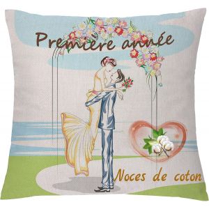 CAUC-Housses de Coussin Couples Doux Anniversaire De Mariage C&acirc;lin Taies d'oreiller Femme Mari Amour pour Toujours Cadeau Saint Valentin Souvenirs &Acirc;mes Maison Canap&eacute; Salon D&eacute;coratif (Noces de Coton) - Neuf