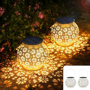 Lot De 2 Lanternes Solaires Ext&eacute;rieur Ip65 En M&eacute;tal - R&eacute;sistantes Aux Intemp&eacute;ries - Lampes Solaires &Agrave; Led - D&eacute;coration De Jardin - Neuf