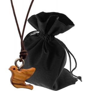 Collier En Bois D'olivier Sculpt&eacute; - Bethl&eacute;em - Pendentif Chr&eacute;tien B&eacute;ni Avec Certificat - Symbole De La Paix Et Du Saint-Esprit - Avec Cordon De 80 Cm Et Pochette En Velours - Neuf