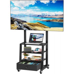Ulteronixshop-Support TV sur Pied pour TV de 32 &agrave; 60 Pouces, Pied TV Mobile avec Tiroir Tissu et Rangement Etag&egrave;re, Meuble TV sur roulettes Hauteur R&eacute;glable Chambre, Salon, Max. Vesa 400x400 mm, Noir - Neuf