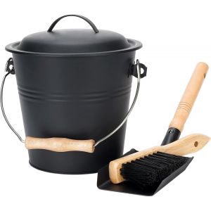 VornixorSarlshopMini Seau &agrave; Cendres avec Couvercle, 4,8 litres avec Pelle et Balai &agrave; Main, en m&eacute;tal pour Charbon et fr&ecirc;ne, Ensemble d'outils pour chemin&eacute;e, Foyer, po&ecirc;le &agrave; Bois (pi&egrave;ces &agrave; l'int&eacute;rieur) - Neuf