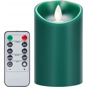 Eryi-Bougies Led, Bougies À Piles, Bougies À Led Vert Flamme Vacillante, Bougies Led Sans Flamme, Bougies Led En Cire Véritable Avec Minuteur, Bougies Télécommandées, Bougies De Noël-7.5 * 15cm - Neuf