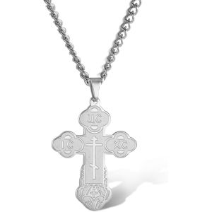 Trahoo-Collier Avec Pendentif En Forme De Croix Orthodoxe Jésus Christ En Acier Inoxydable Pour Homme - Neuf