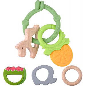 Yemaesre-Anneau Dentition Bebe,Jouet Dentition Bébé En Silicone Bois Refrigerant Bracelets Anneaux De Dentition Multi Texture Sans Bpa Pour Garçons Et Filles Vert Pastèque - Neuf