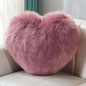 Cauc-Coussin En Peluche En Forme De Coeur Duveteux Super Doux Oreiller D&eacute;coratif Lavable Chaud & Cosy D&eacute;coration De La Maison Cadeau Pour Les Filles Pour Salon Canap&eacute; Chambre 40 X 50 Cm Raisin Violet - Neuf