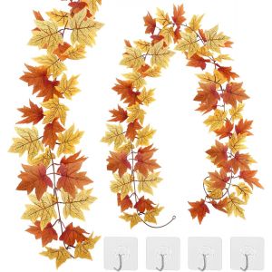 CAUC-2 Pi&egrave;ces Guirlande Automne avec 4 Crochets Decoration Automne Interieur Guirlande Feuilles Automne Guirlande D'Automne Deco Automne pour D&eacute;corer Thanksgiving No&euml;l (2 Types Feuilles) - Neuf