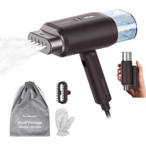 MEVRONISSHOP-D&eacute;froisseur Vapeur, D&eacute;froisseur de Voyage Double Tension - 220V/120V, 1200W Fer &agrave; Repasser Vertical et Horizontal avec R&eacute;servoir d'Eau D&eacute;tachable de 180 ml, Chauffe Rapide en 20s, Marron - Neuf